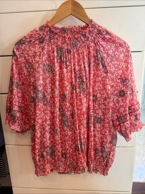 Odd Molly Pink Floral Smocked Blouse